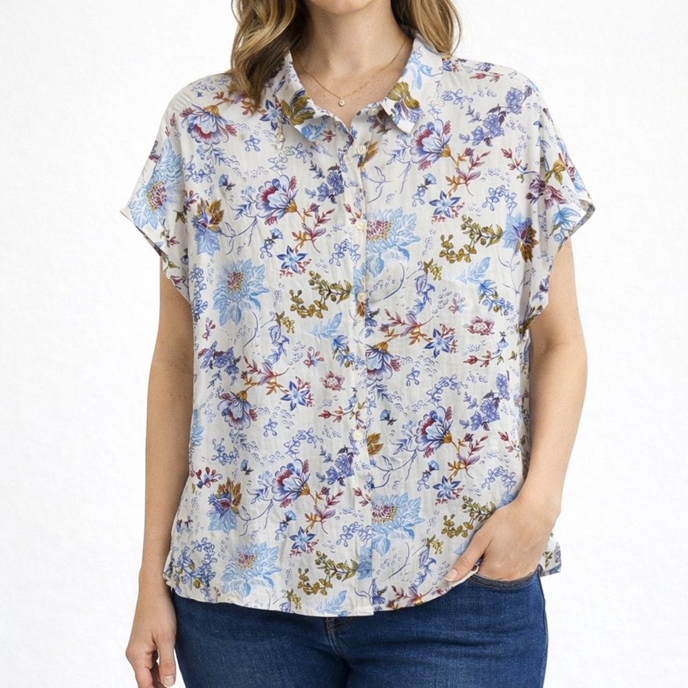 Joie Cap Short Sleeve Collared Button Up Blouse Sz M